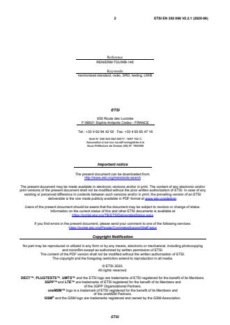 SIST EN 302 066 V2.2.1:2020 ETSI EN 302 066 V2.2.1 (2020-06) - Short Range Devices (SRD); Ground- and Wall- Probing Radio determination (GPR/WPR) devices; Harmonised Standard for access to radio spectrum - Page 2 preview
