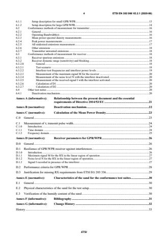 SIST EN 302 066 V2.2.1:2020 ETSI EN 302 066 V2.2.1 (2020-06) - Short Range Devices (SRD); Ground- and Wall- Probing Radio determination (GPR/WPR) devices; Harmonised Standard for access to radio spectrum - Page 4 preview