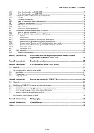 SIST EN 302 066 V2.2.1:2020 ETSI EN 302 066 V2.2.0 (2019-04) - Short Range Devices (SRD); Ground- and Wall- Probing Radio determination (GPR/WPR) devices; Harmonised Standard for access to radio spectrum - Page 4 preview