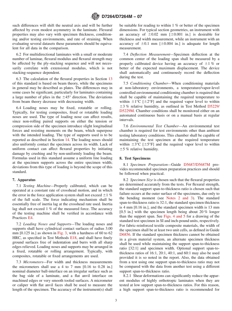 ASTM D7264/D7264M-07 - Standard Test Method for Flexural Properties of Polymer Matrix Composite Materials