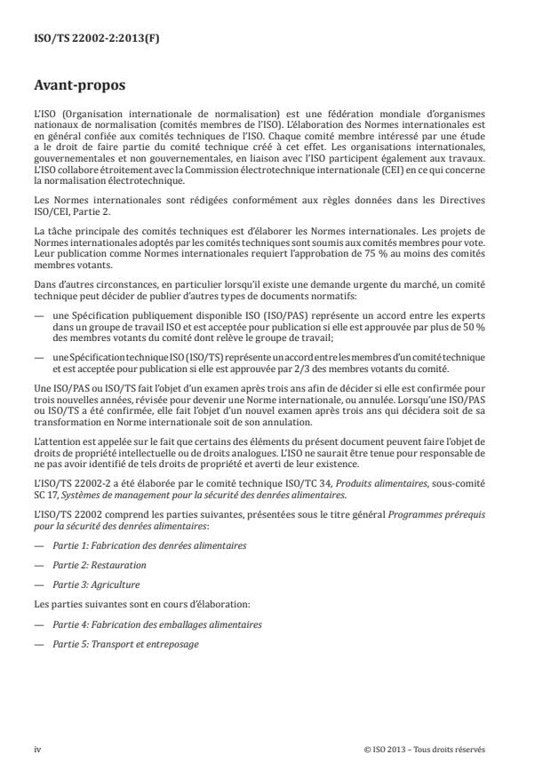 SIST-TS ISO/TS 22002-2:2014 ISO/TS 22002-2:2013 - Programmes prérequis pour la sécurité des denrées alimentaires - Page 4 preview