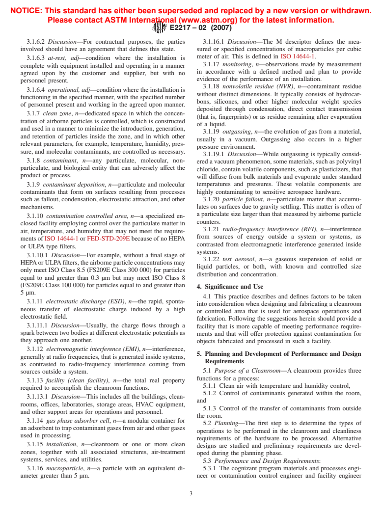 ASTM E2217-02(2007) - Standard Practice for Design and Construction of Aerospace Cleanrooms and Contamination Controlled Areas