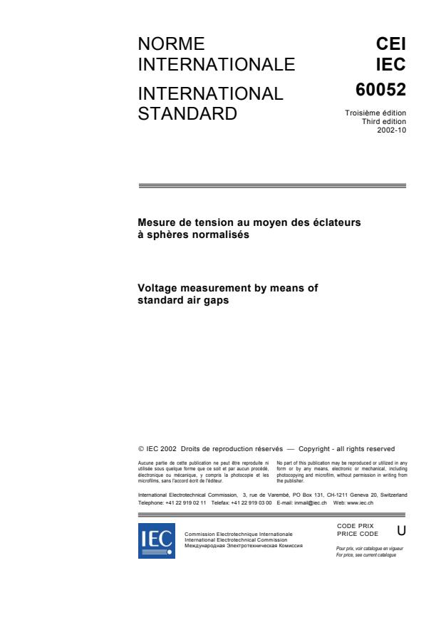 IEC 60052:2002 - Voltage measurement by means of standard air gaps