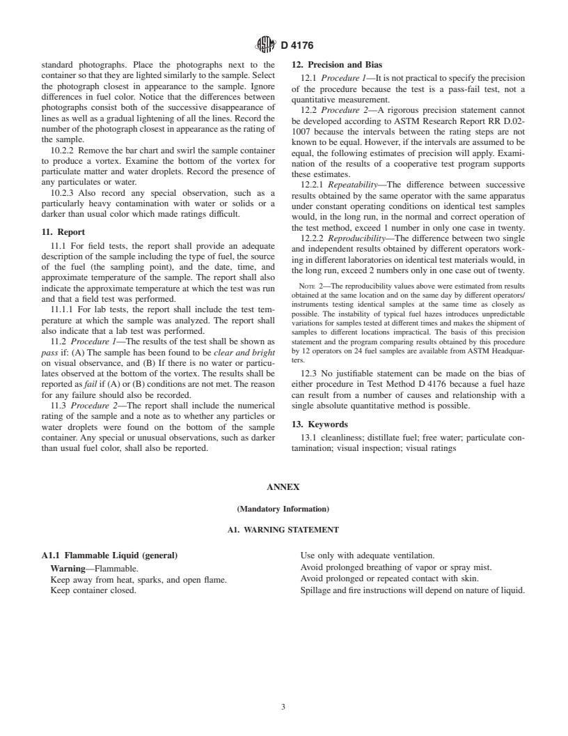 ASTM D4176-02 - Standard Test Method for Free Water and Particulate Contamination in Distillate Fuels (Visual Inspection Procedures)