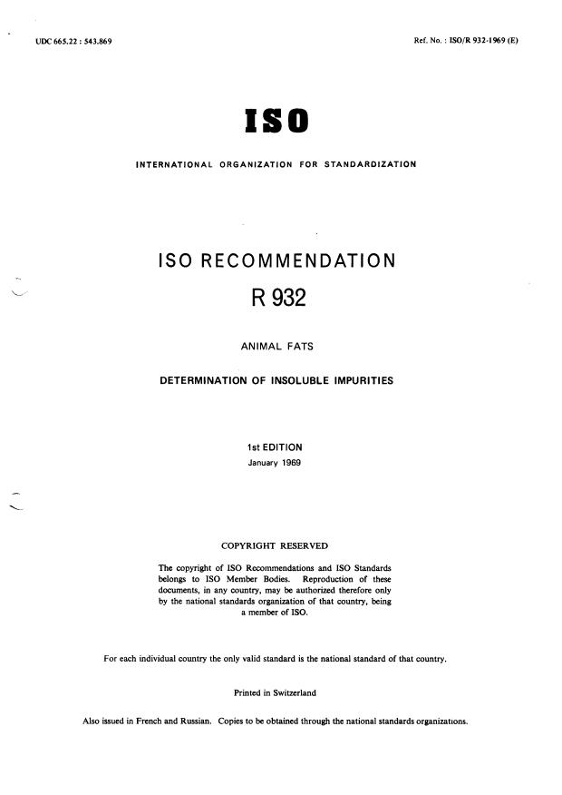 ISO/R 932:1969 - Withdrawal of ISO/R 932-1969