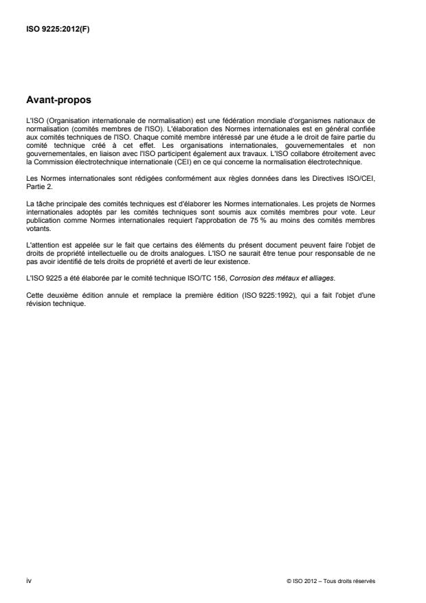 ISO 9225:2012 ISO 9225:2012 - Corrosion des métaux et alliages -- Corrosivité des atmospheres -- Mesurage des parametres environnementaux affectant la corrosivité des atmospheres - Page 4 preview