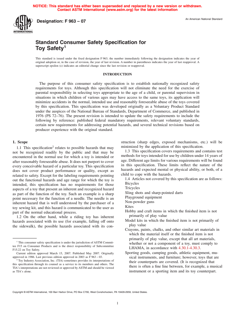 ASTM F963-07 - Standard Consumer Safety Specification for Toy Safety