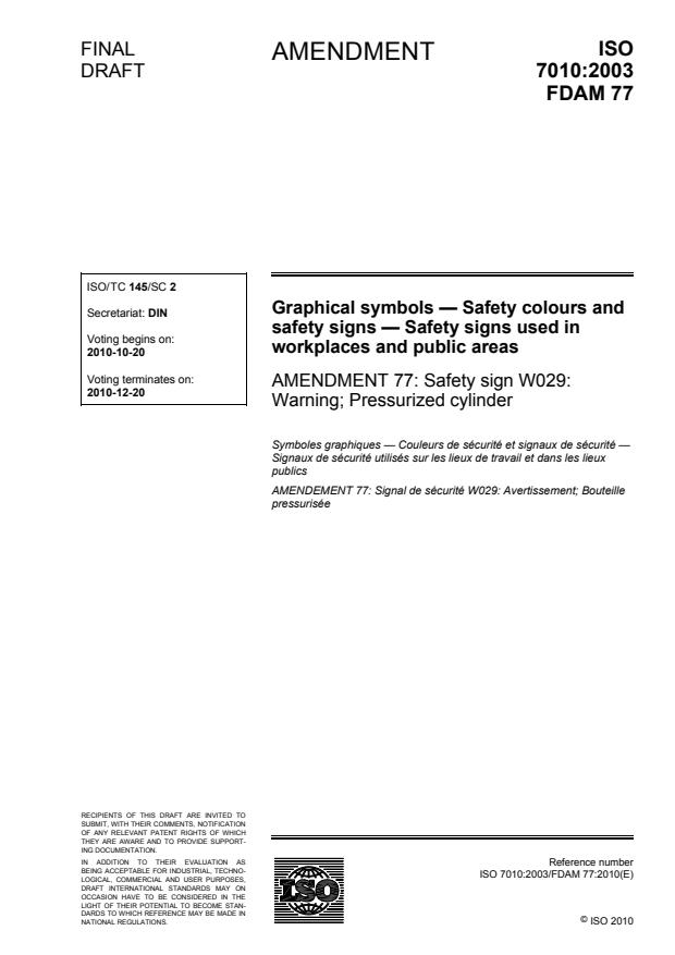 ISO 7010:2003/FDAmd 77 - Safety sign W029: Warning; Pressurized cylinder