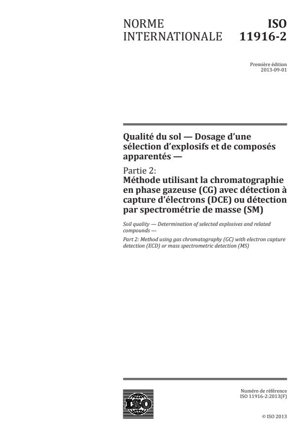 ISO 11916-2:2013 - Qualité du sol -- Dosage d'une sélection d'explosifs et de composés apparentés
