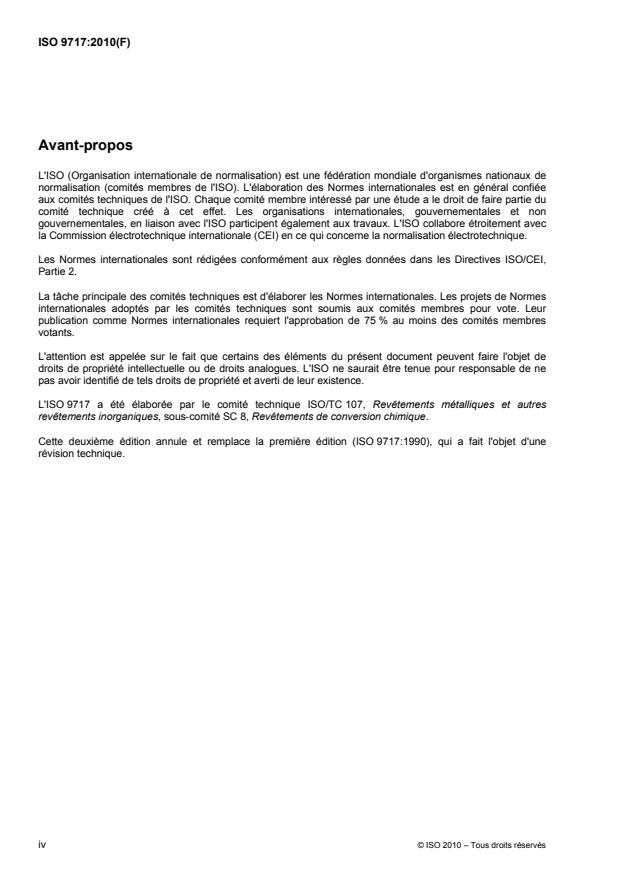 ISO 9717:2010 ISO 9717:2010 - Revetements métalliques et autres revetements inorganiques -- Couches de conversion au phosphate sur métaux - Page 4 preview