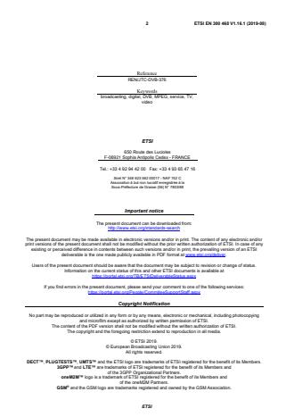 ETSI EN 300 468 V1.16.1 (2019-08) ETSI EN 300 468 V1.16.1 (2019-08) - Digital Video Broadcasting (DVB); Specification for Service Information (SI) in DVB systems - Page 2 preview