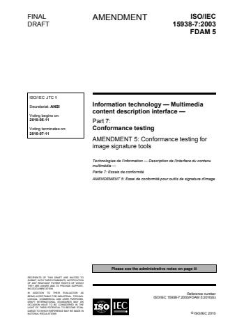 ISO/IEC 15938-7:2003/Amd 5:2010 - Conformance testing for image signature tools