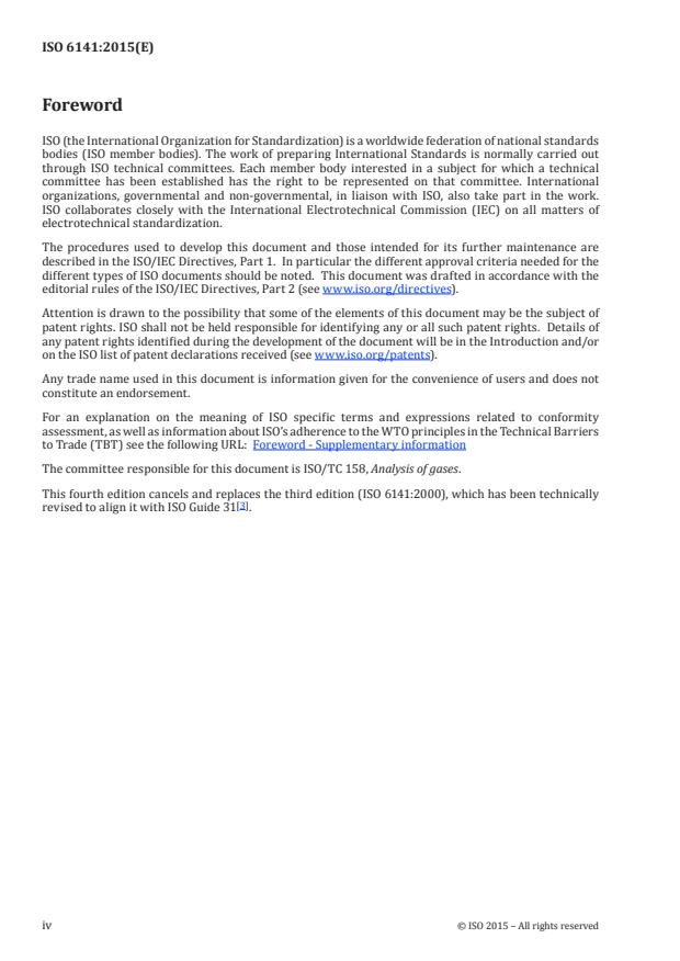 ISO 6141:2015 ISO 6141:2015 - Gas analysis -- Contents of certificates for calibration gas mixtures - Page 4 preview