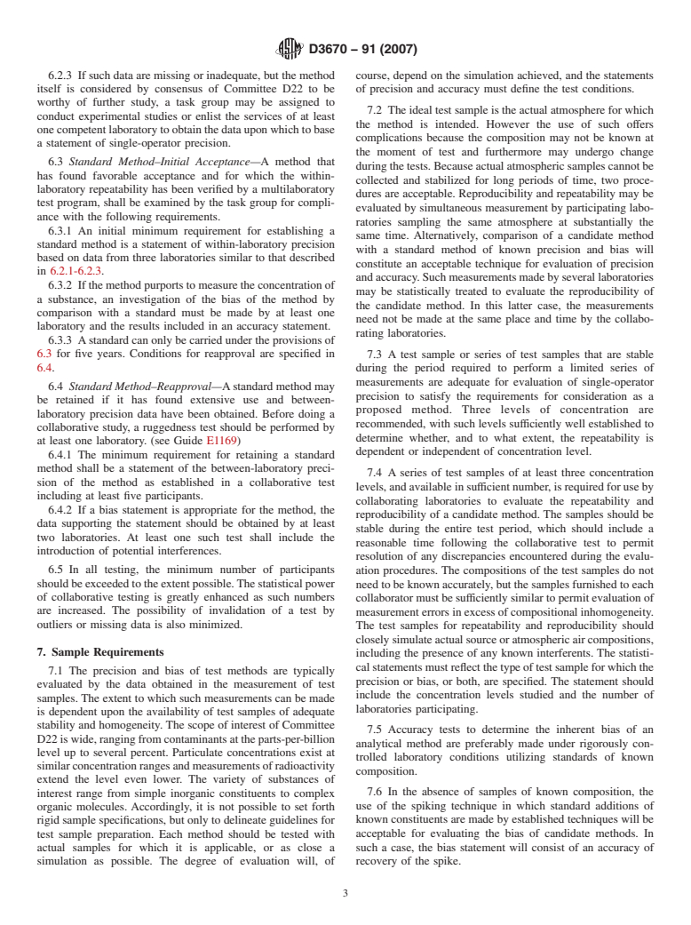 ASTM D3670-91(2007) - Standard Guide for Determination of Precision and Bias of Methods of Committee D22