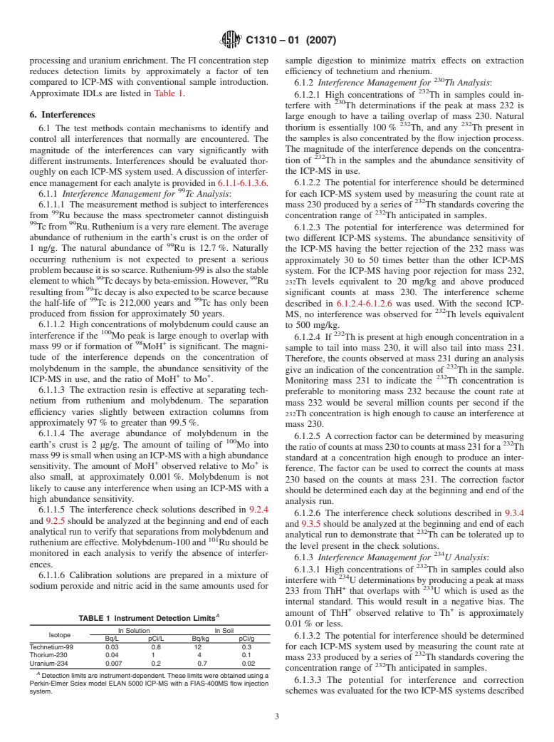 ASTM C1310-01(2007) - Standard Test Method for Determining Radionuclides in Soils by Inductively Coupled Plasma-Mass Spectrometry Using Flow Injection Preconcentration (Withdrawn 2011)