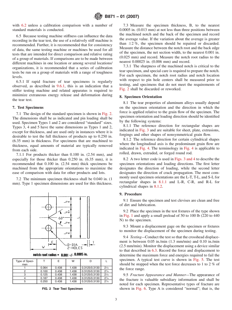 ASTM B871-01(2007) - Standard Test Method for Tear Testing of Aluminum Alloy Products