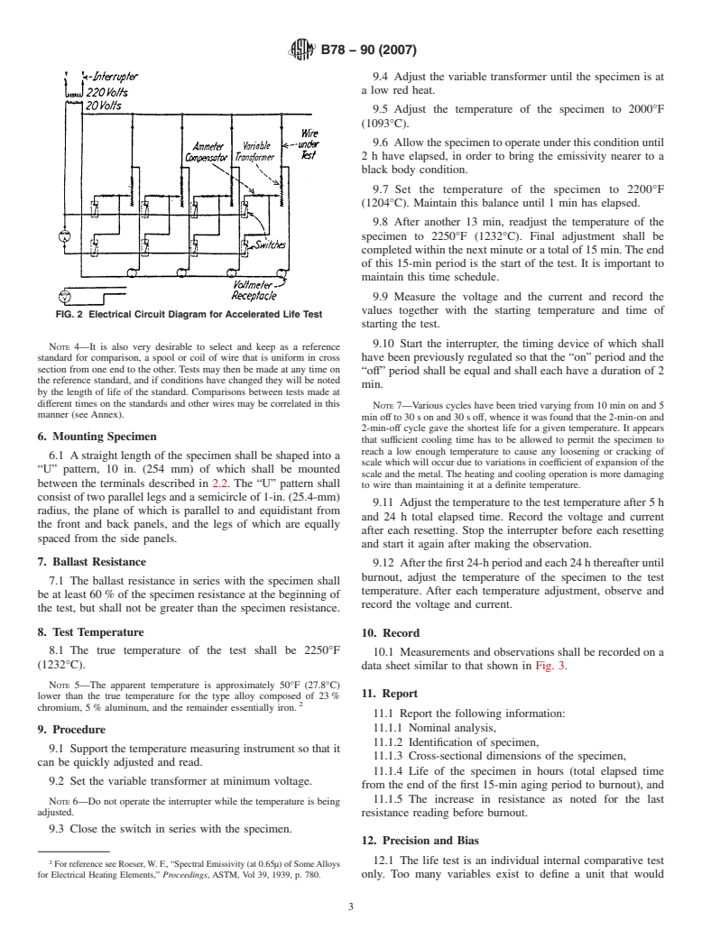 ASTM B78-90(2007) - Standard Test Method of Accelerated Life of Iron-Chromium-Aluminum Alloys for Electrical Heating