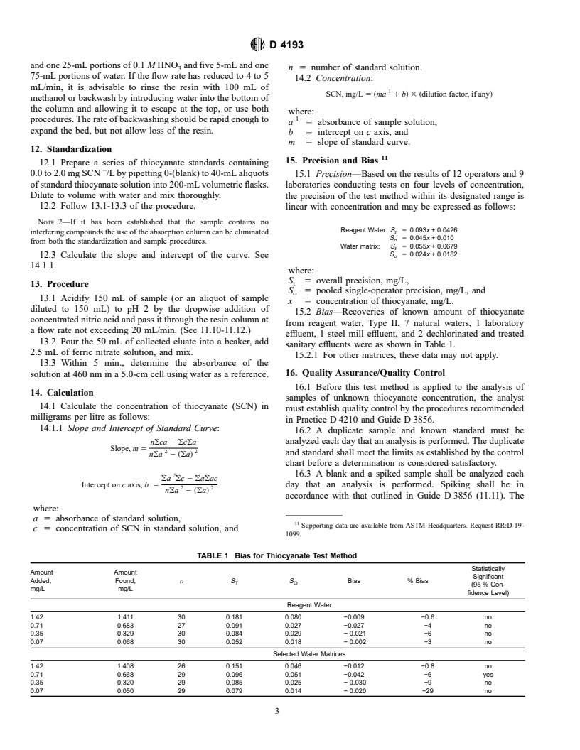 ASTM D4193-95 - Standard Test Method for Thiocyanate in Water