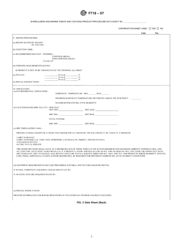 ASTM F718-07 - Standard for Shipbuilders and Marine Paints and Coatings Product/Procedure Data Sheet