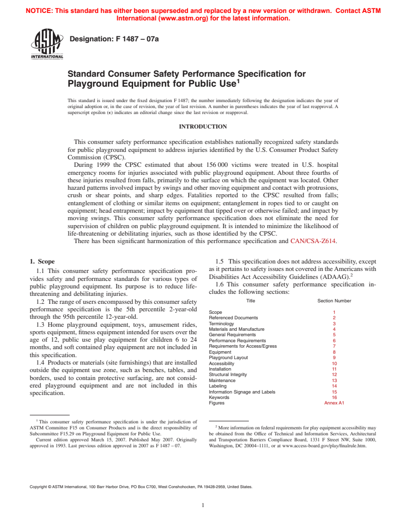 ASTM F1487-07a - Standard Consumer Safety Performance Specification for Playground Equipment for Public Use