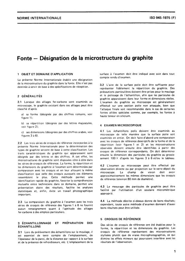 ISO 945:1975 - Fonte -- Désignation de la microstructure du graphite