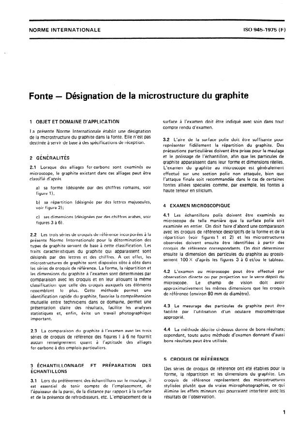 ISO 945:1975 - Fonte -- Désignation de la microstructure du graphite
