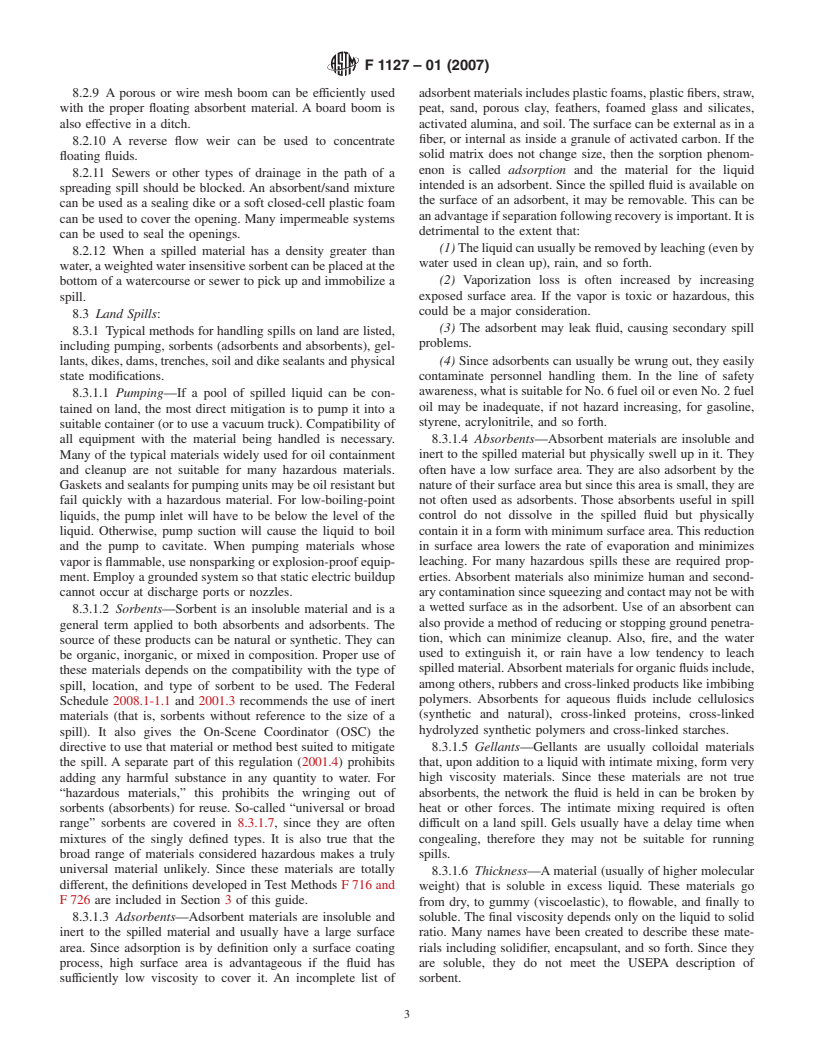 ASTM F1127-01(2007) - Standard Guide for Containment by Emergency Response Personnel of Hazardous Material Spills