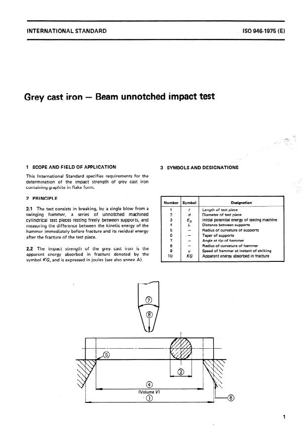 ISO 946:1975 - Grey cast iron -- Beam unnotched impact test