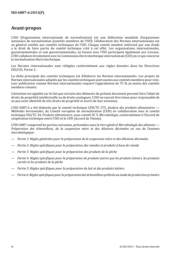 ISO 6887-6:2013 ISO 6887-6:2013 - Microbiologie des aliments -- Préparation des échantillons, de la suspension mere et des dilutions décimales en vue de l'examen microbiologique - Page 4 preview