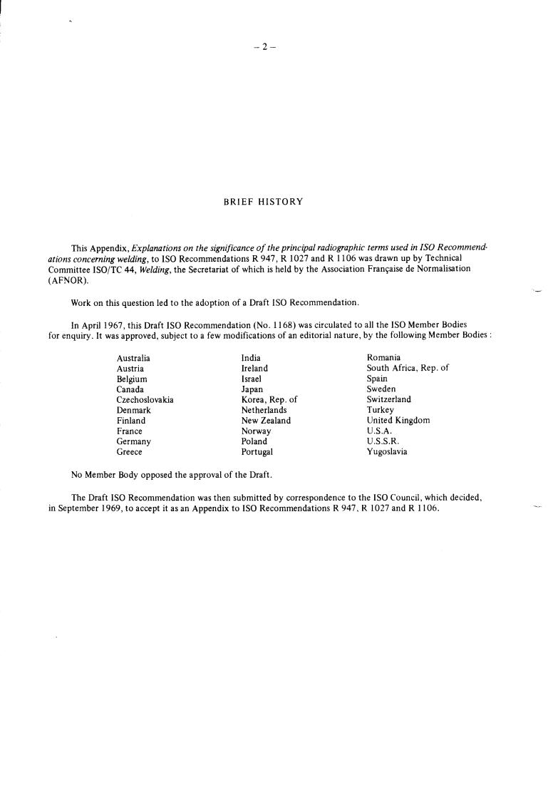 ISO/R 947:1969 ISO/R 947:1969 - Recommended practice for radiographic inspection of circumferential fusion welded butt joints in steel pipes up to 50 mm (2 in) wall thickness
Released:1/1/1969 - Page 2 preview