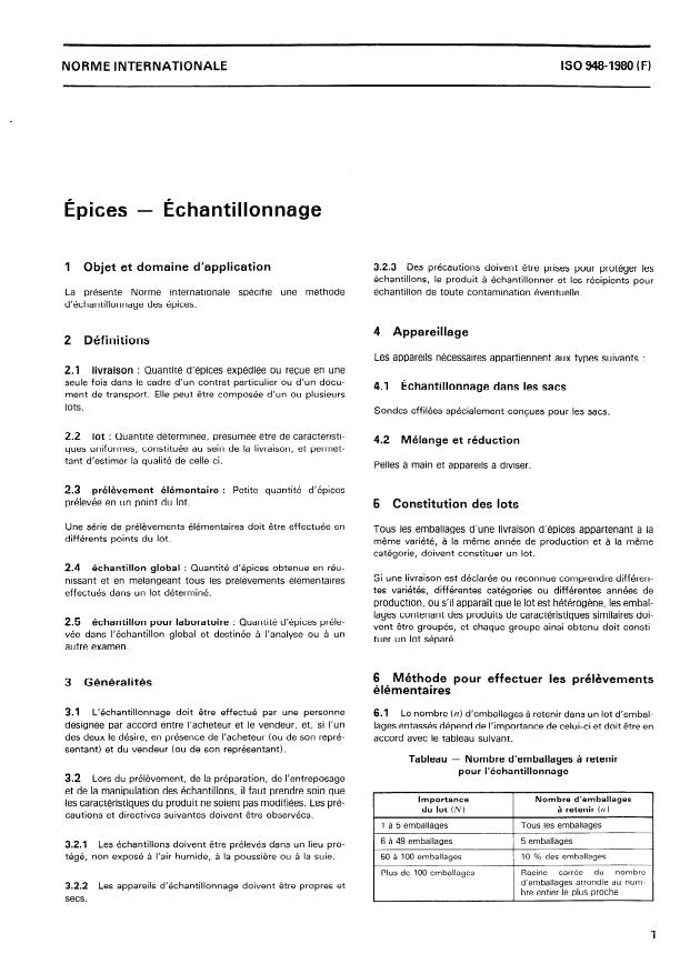 ISO 948:1980 - Épices -- Échantillonnage