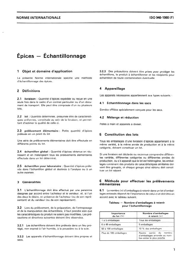 ISO 948:1980 - Épices -- Échantillonnage