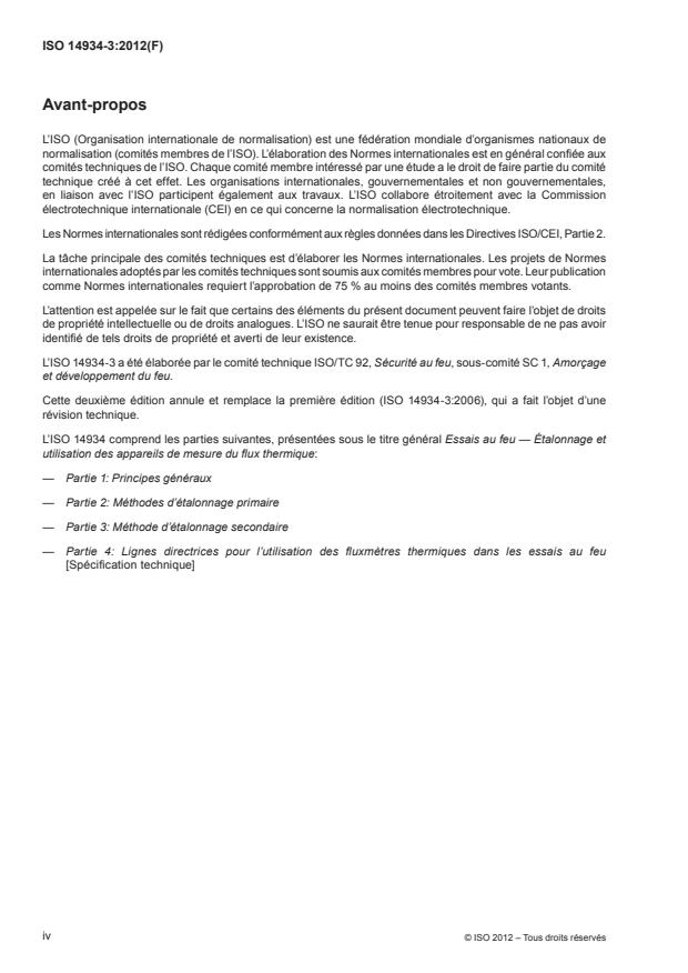 ISO 14934-3:2012 ISO 14934-3:2012 - Essais au feu -- Étalonnage et utilisation des appareils de mesure du flux thermique - Page 4 preview