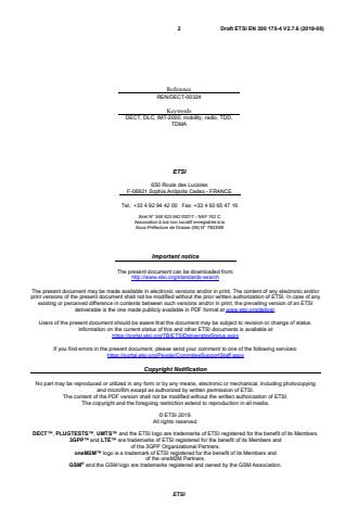 ETSI EN 300 175-4 V2.8.1 (2019-12) ETSI EN 300 175-4 V2.7.6 (2019-08) - Digital Enhanced Cordless Telecommunications (DECT); Common Interface (CI); Part 4: Data Link Control (DLC) layer - Page 2 preview