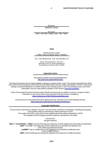 SIST EN 300 175-6 V2.8.1:2020 ETSI EN 300 175-6 V2.7.5 (2019-08) - Digital Enhanced Cordless Telecommunications (DECT); Common Interface (CI); Part 6: Identities and addressing - Page 2 preview