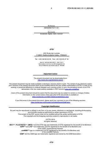 SIST EN 303 345-1 V1.1.1:2019 ETSI EN 303 345-1 V1.1.1 (2019-06) - Broadcast Sound Receivers; Part 1: Generic requirements and measuring methods - Page 2 preview