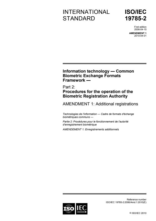 ISO/IEC 19785-2:2006/Amd 1:2010 - Additional registrations