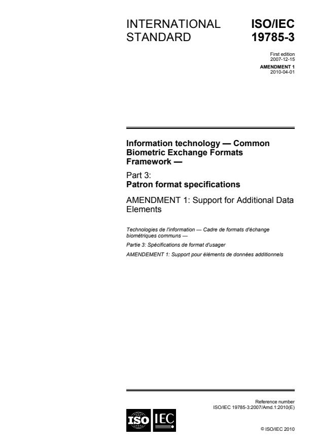 ISO/IEC 19785-3:2007/Amd 1:2010 - Support for Additional Data Elements