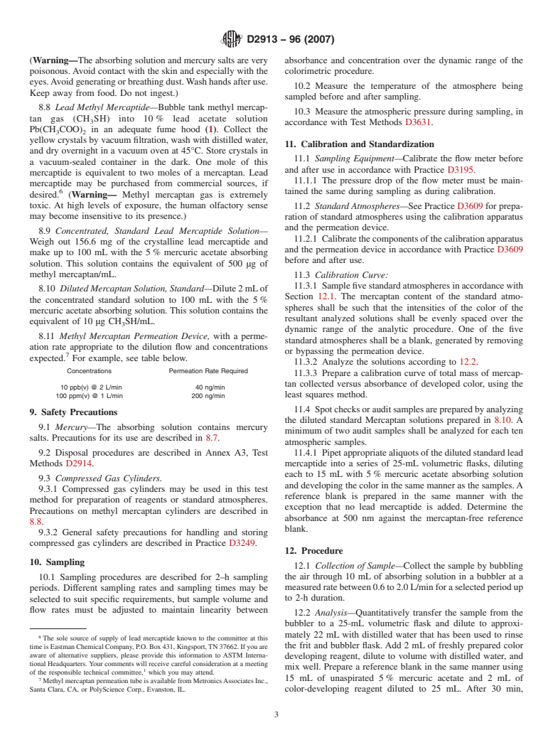 ASTM D2913-96(2007) - Standard Test Method for Mercaptan Content of the Atmosphere