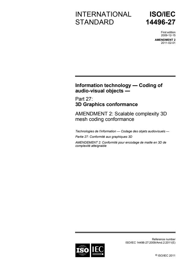 ISO/IEC 14496-27:2009/Amd 2:2011 - Scalable complexity 3D mesh coding conformance