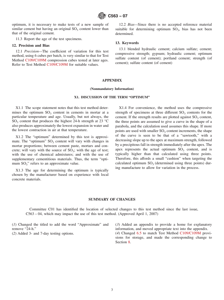 ASTM C563-07 - Standard Test Method for Approximation of Optimum SO<sub>3</sub> in Hydraulic Cement Using Compressive Strength