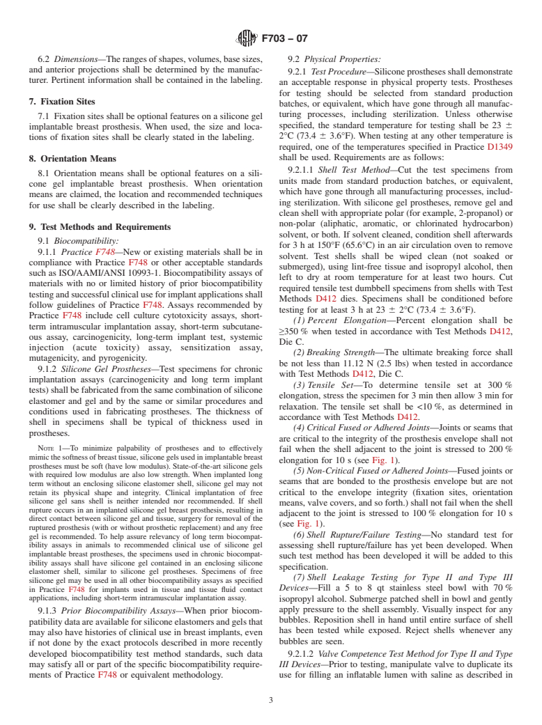 ASTM F703-07 - Standard Specification for Implantable Breast Prostheses (Withdrawn 2016)