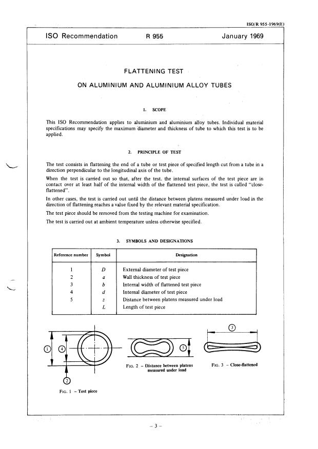 ISO/R 955:1969 - Flattening test on aluminium and aluminium alloy tubes