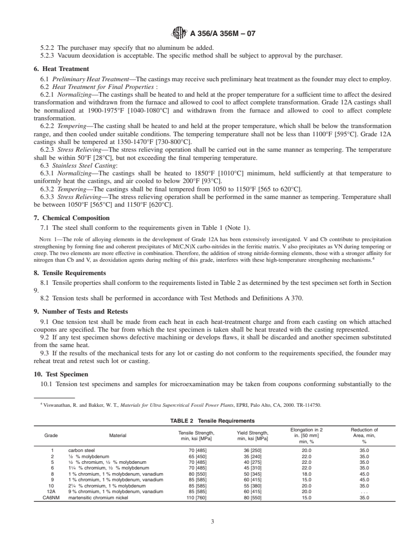 REDLINE ASTM A356/A356M-07 - Standard Specification for Steel Castings, Carbon, Low Alloy, and Stainless Steel, Heavy-Walled for Steam Turbines