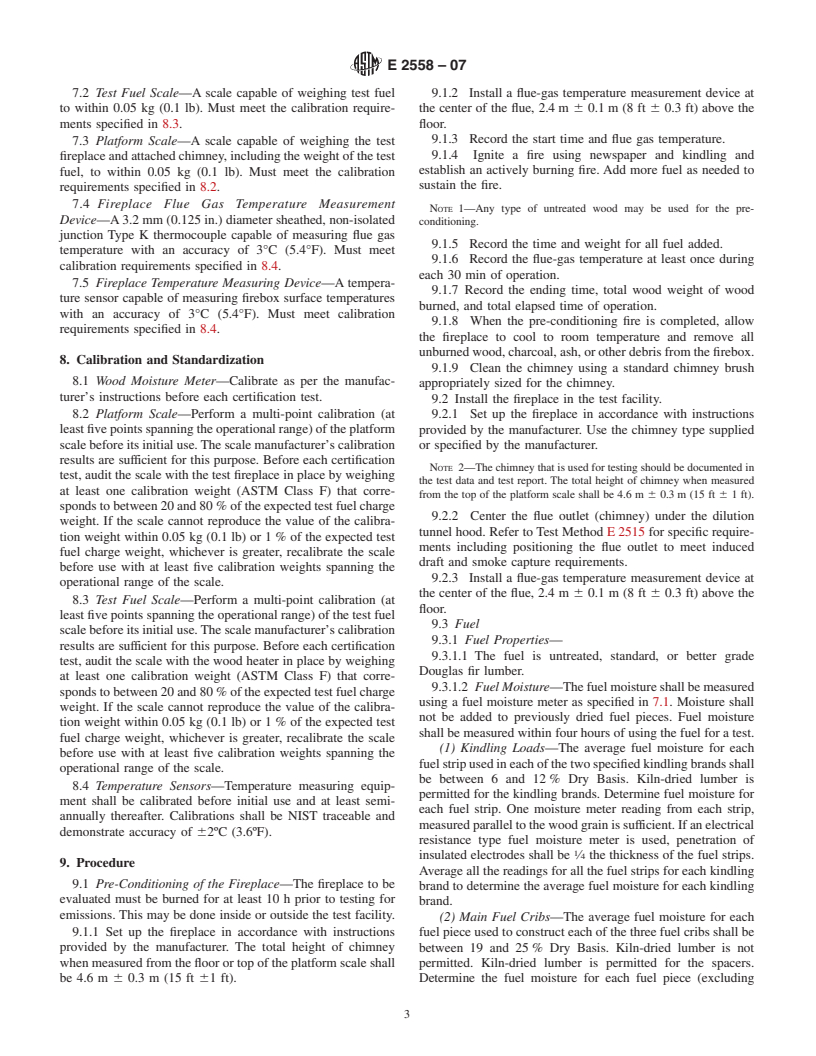 ASTM E2558-07 - Standard Test Method for Determining Particulate Matter Emissions from Fires in Low Mass Wood-Burning Fireplaces