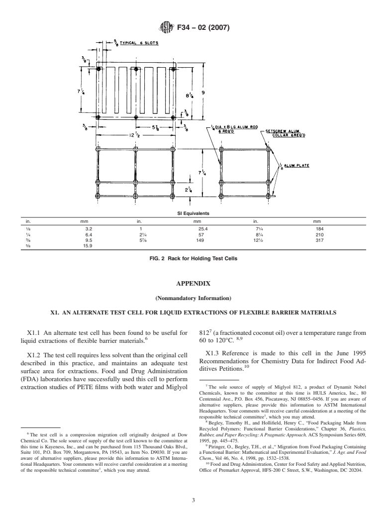 ASTM F34-02(2007) - Standard Practice for Construction of Test Cell for Liquid Extraction of Flexible Barrier Materials