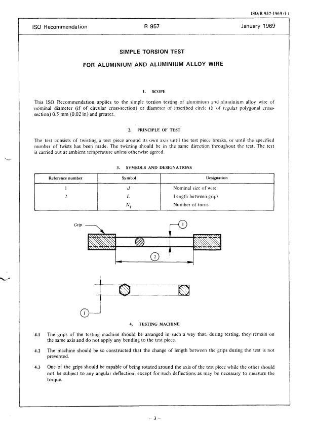 ISO/R 957:1969 - Simple torsion test for aluminium and aluminium alloy wire