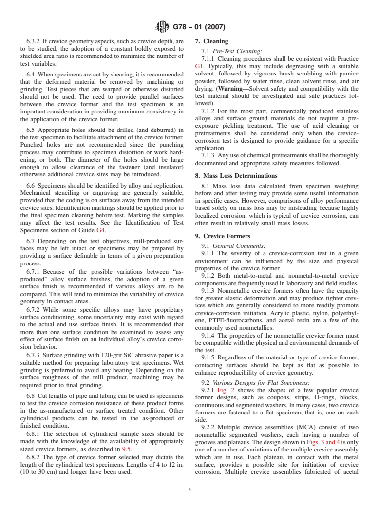 ASTM G78-01(2007) - Standard Guide for Crevice Corrosion Testing of Iron-Base and Nickel-Base Stainless Alloys in Seawater and Other Chloride-Containing Aqueous Environments