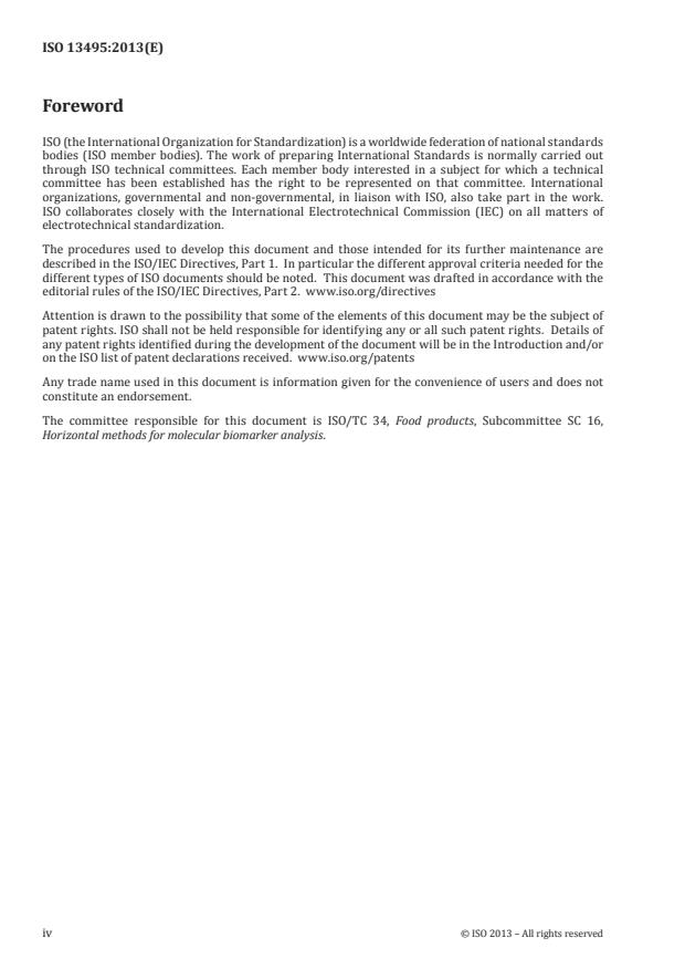 ISO 13495:2013 ISO 13495:2013 - Foodstuffs -- Principles of selection and criteria of validation for varietal identification methods using specific nucleic acid - Page 4 preview