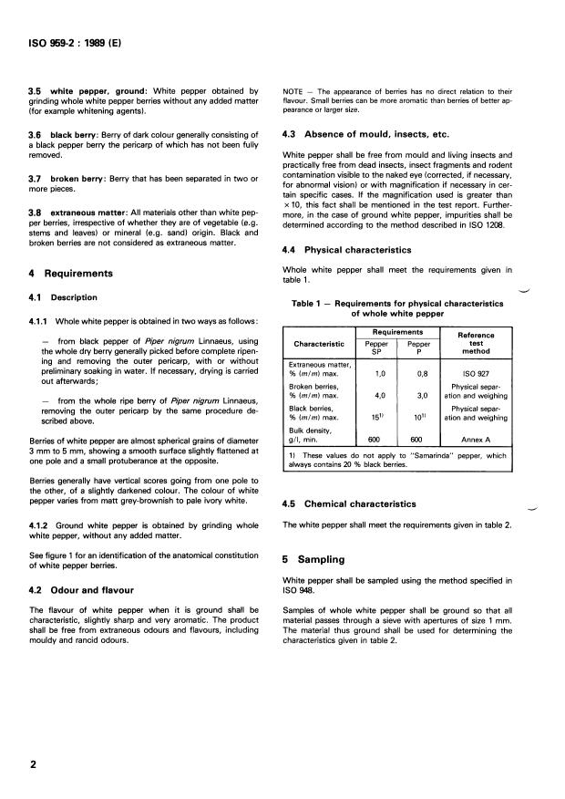 ISO 959-2:1989 ISO 959-2:1989 - Pepper (Piper nigrum Linnaeus), whole or ground -- Specification - Page 4 preview